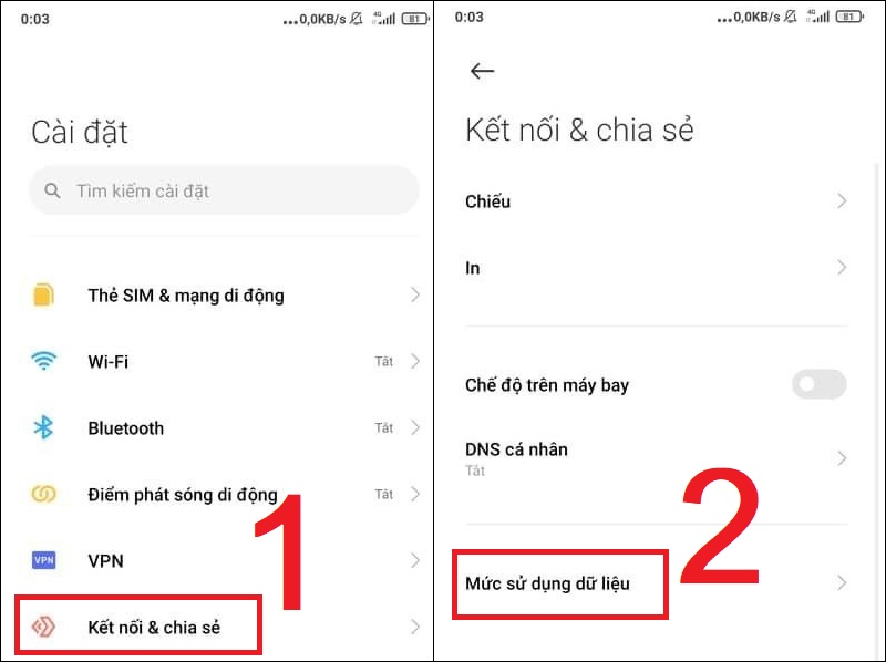 Chọn mức sử dụng dữ liệu